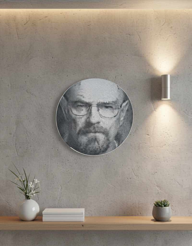 Walter White Grayscale Spiral Portre | Sanatsal İllüzyon Duvar/Masa Dekoru