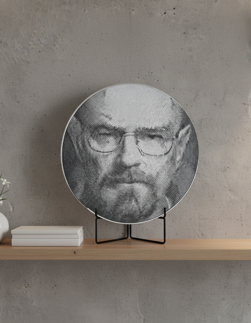 Walter White Grayscale Spiral Portre | Sanatsal İllüzyon Duvar/Masa Dekoru